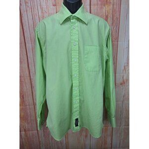 Burberry London Mens Lime Green Striped Button-Up Shirt 16L Made In USA